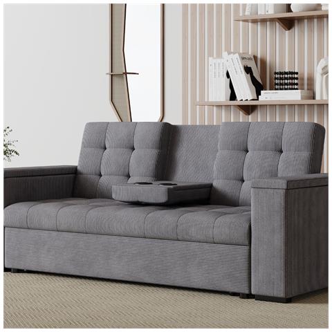 Noho Divano Letto A 3 Posti In Velluto A Coste Grigio - Foto 1