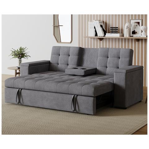 Noho Divano Letto A 3 Posti In Velluto A Coste Grigio - Foto 9