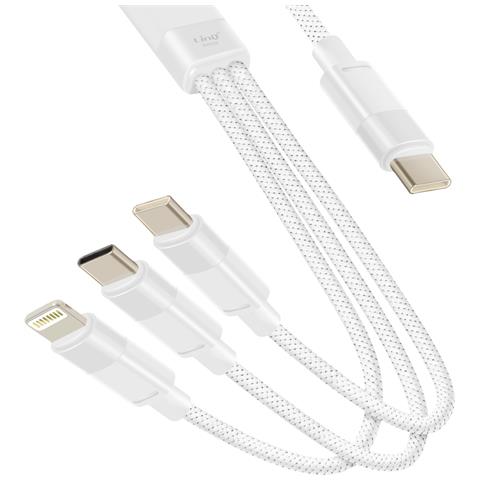 Cavo 60w Da Usb-c A Lightning + 2 Usb-c Ricarica Rapida 1 Metro E 20, Bianco - Foto 5