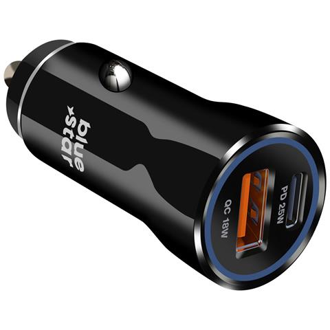 Caricabatterie Auto Usb-c 25w + Usb 18w + Cavo Usb-c Compatto, Nero - Foto 1