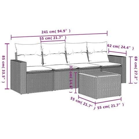 Set Divano da Giardino 5 pz con Cuscini Beige in Polyrattan - Foto 2
