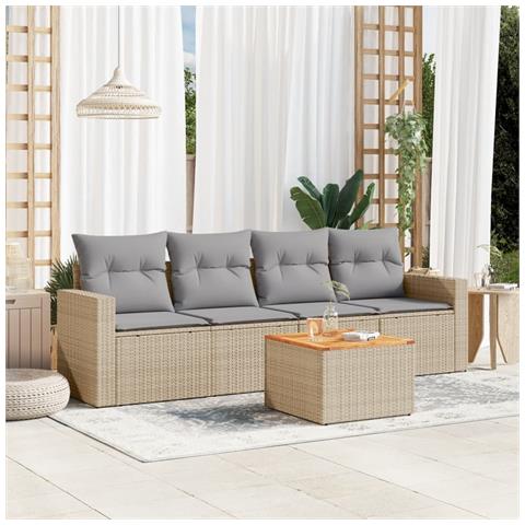 Set Divano da Giardino 5 pz con Cuscini Beige in Polyrattan - Foto 3