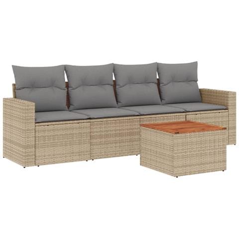 Set Divano da Giardino 5 pz con Cuscini Beige in Polyrattan - Foto 1