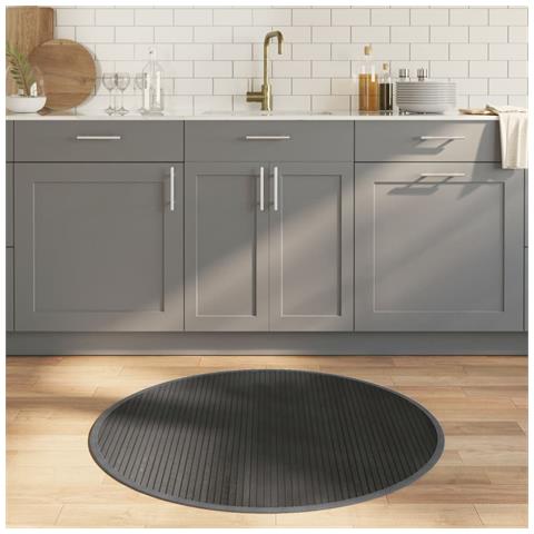 Tappeto Rotondo Grigio 100 Cm In Bambù - Foto 1