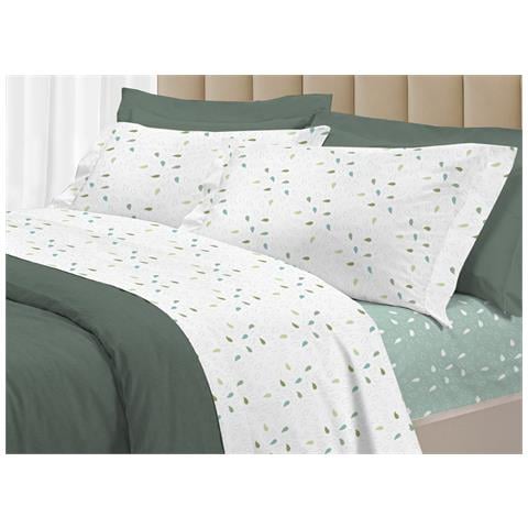Completo Lenzuola Letto 100% Cotone Made Italy 3027 Disegno Goccia Matrimoniale Verde - Foto 1