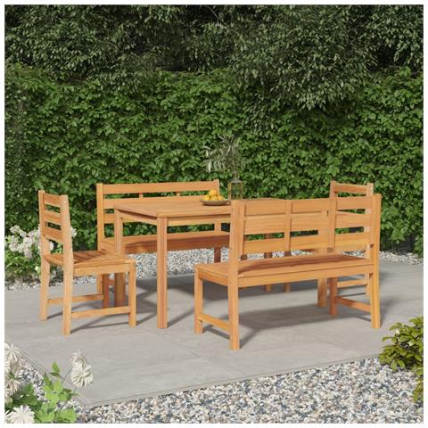 Set Da Pranzo Per Giardino 5 Pz In Legno Massello Di Teak - Foto 1