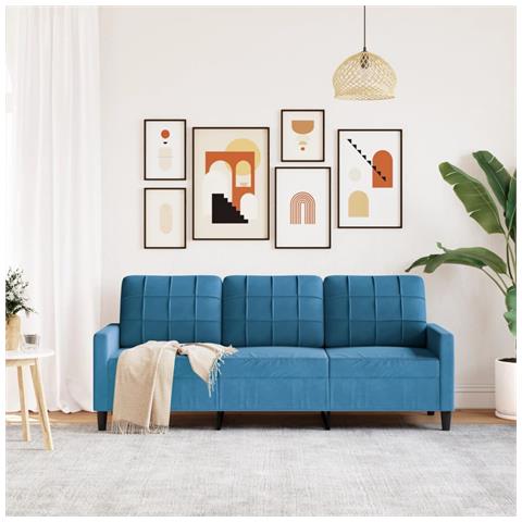 Divano A 3 Posti Blu 180 Cm In Velluto - Foto 3