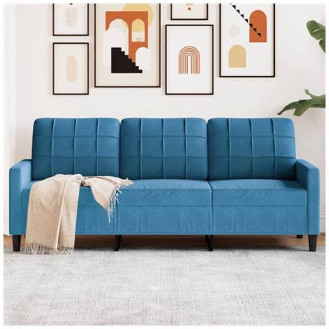 Divano A 3 Posti Blu 180 Cm In Velluto - Foto 1