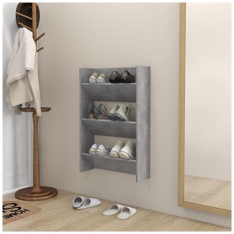 Scarpiera A Muro Grigio Cemento 60x18x90cm In Legno Multistrato - Foto 6
