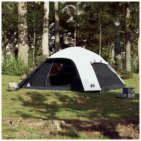 Tenda Familiare a Cupola 6 Persone Bianca Tessuto Impermeabile - Foto 2