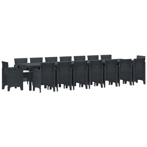 Set da pranzo da giardino  17 pezzi con cuscini antracite in polyrattan, Tavolo da giardino  antracite 250x100x73 cm in polyrattan, Tavolo da giardino  antracite 150x100x73 cm in polyrattan, Sedie da giardino  con cuscini, 4 pezzi in antracite polyrattan - Foto 1