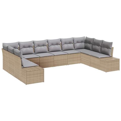Set di Divani da Giardino 10 Pezzi con Cuscini Beige Polyrattan - Foto 1