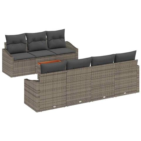 Set Divano Giardino 8 Pezzi con Cuscini Grigio Polyrattan Acacia - Foto 1