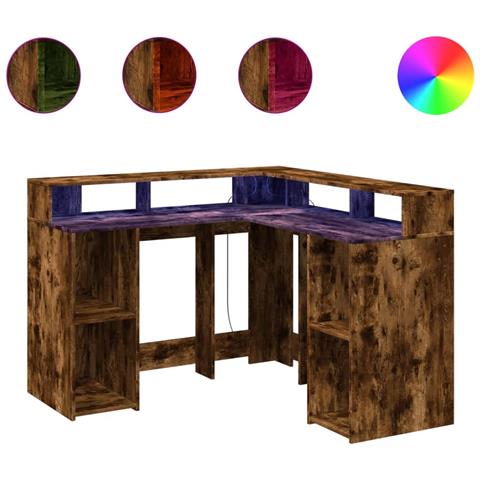 Scrivania con Luci LED Rovere Fumo 130x130x91 cm in Truciolato - Foto 1