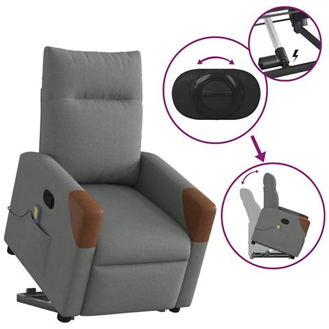 Poltrona Alzapersona Massaggi Reclinabile Grigio Scuro Tessuto - Foto 9