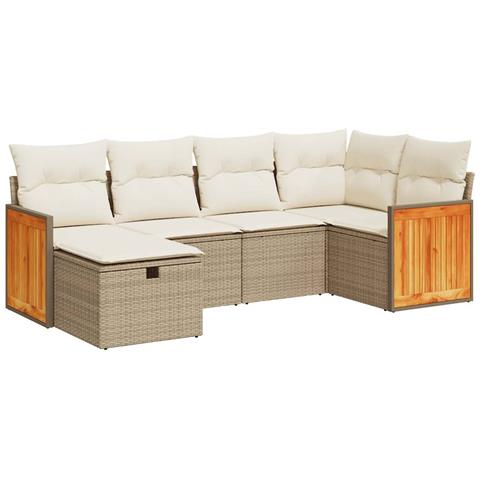 Set Divano da Giardino 6 pz con Cuscini Beige in Polyrattan - Foto 1