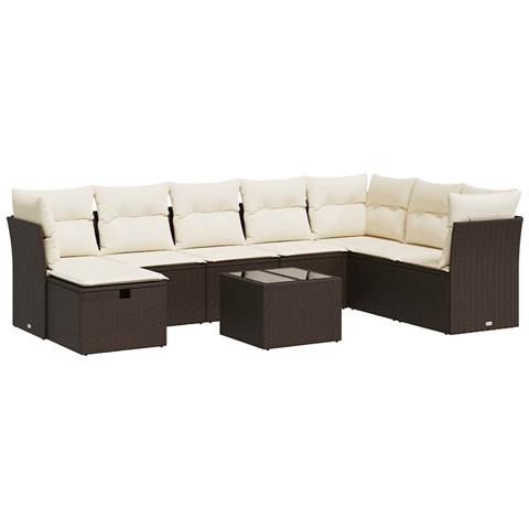 Set Divani da Giardino 9pz con Cuscini Marrone in Polyrattan - Foto 1