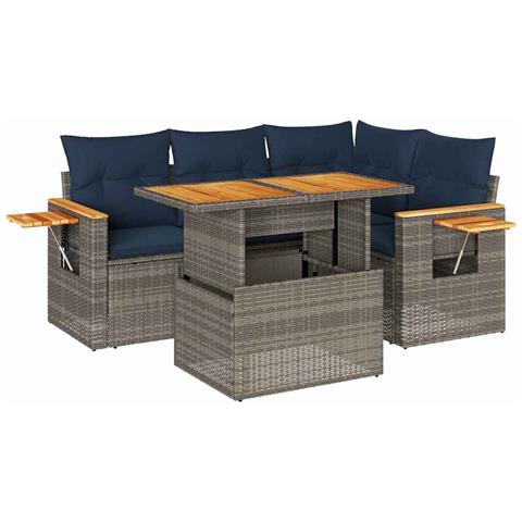 Set Divano Giardino 5 pz con Cuscini Grigio Polyrattan Acacia - Foto 1