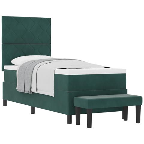 Letto con rete a molle con materasso e panca verde scuro 80x200 cm velluto - Foto 1