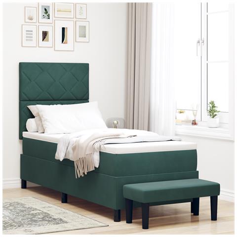 Letto con rete a molle con materasso e panca verde scuro 80x200 cm velluto - Foto 2
