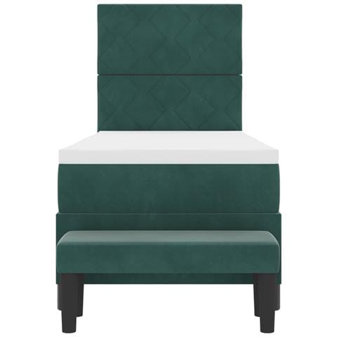 Letto con rete a molle con materasso e panca verde scuro 80x200 cm velluto - Foto 9