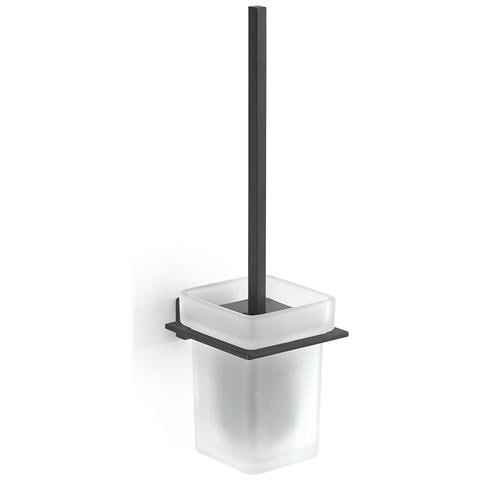 Scopino Wc Con Ciuffo In Setole Da Muro In Acciaio Inox E Cromall 4433-03 Serie Atena Nero Opaco - Foto 1