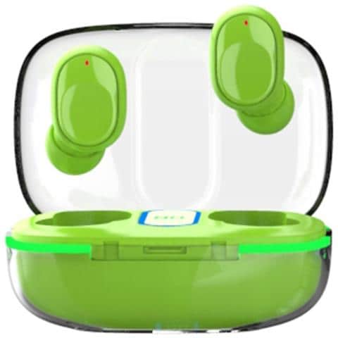 Auricolari Bluetooth Tws Sportivi Semi-in-ear Con Display Digitale E Custodia Trasparente Green - Foto 1