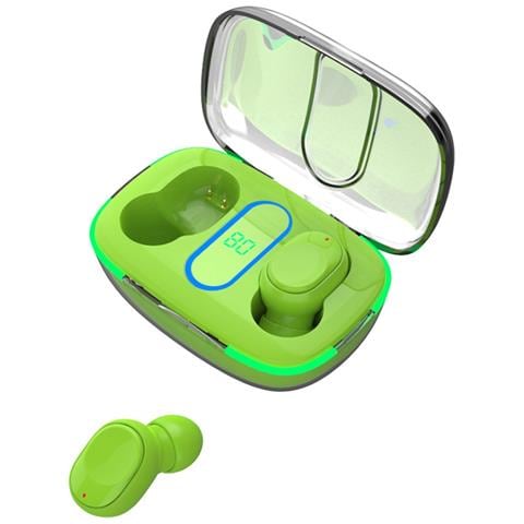 Auricolari Bluetooth Tws Sportivi Semi-in-ear Con Display Digitale E Custodia Trasparente Green - Foto 2