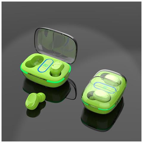 Auricolari Bluetooth Tws Sportivi Semi-in-ear Con Display Digitale E Custodia Trasparente Green - Foto 4