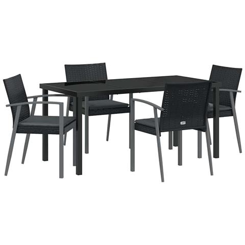 Set da Pranzo per Giardino 5 pcs Nero Poly Rattan - Foto 1