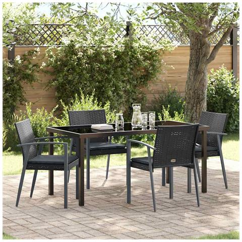 Set da Pranzo per Giardino 5 pcs Nero Poly Rattan - Foto 2