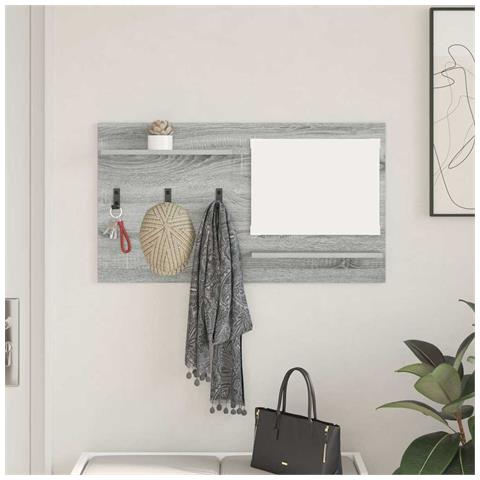 Appendiabiti a muro con specchio Grigio sonoma 90 x 10 x 50 cm - Foto 2