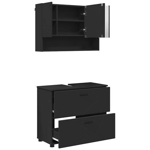 Set di mobili per il bagno 2 pcs Nero 76.5 x 35 x 64 cm - Foto 1