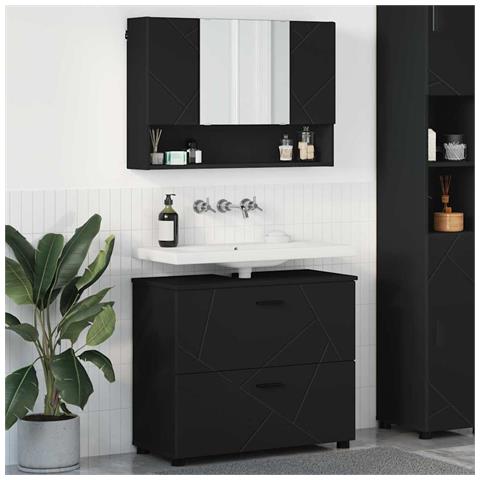 Set di mobili per il bagno 2 pcs Nero 76.5 x 35 x 64 cm - Foto 2