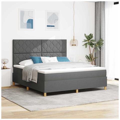 Letto a molle con materasso Grigio scuro 180 x 200 cm Tessuto - Foto 2