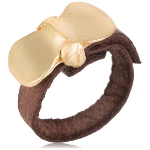 Anello In Pelle Placcato Oro, ""fiocco"" Marrone - Foto 1