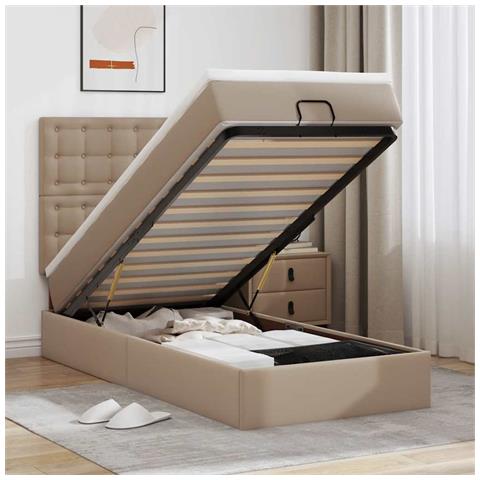 Letto Pouf con Materasso Cappucino 90x200 cm Similpelle - Foto 2
