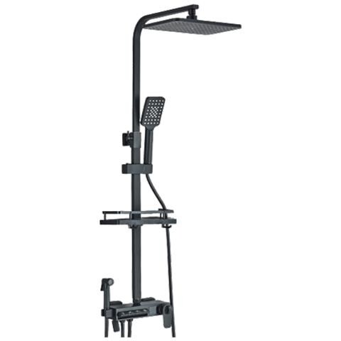 Colonna doccia, Blackswan, tipo M246, modello nero opaco, 4 vie, termostato, display LCD, doccia a pressione e bocca mobile nascosta, dimensioni 30 x 20 cm - Foto 1