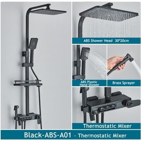 Colonna doccia, Blackswan, tipo M246, modello nero opaco, 4 vie, termostato, display LCD, doccia a pressione e bocca mobile nascosta, dimensioni 30 x 20 cm - Foto 2