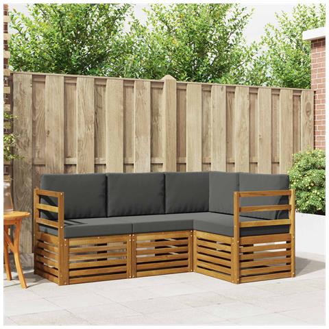 Set divani 4 pcs Naturale e Antracite Legno di Acacia Massello - Foto 2