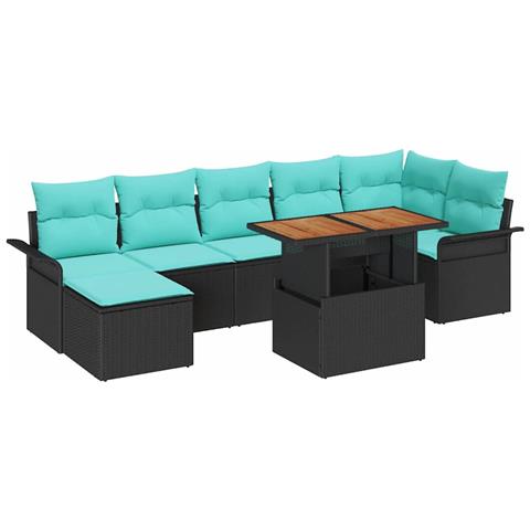 Set Divano da Giardino con cuscino 8 pcs Nero e Blu polyrattan - Foto 1
