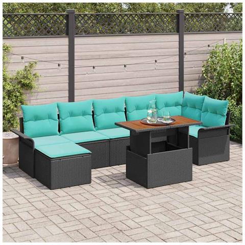 Set Divano da Giardino con cuscino 8 pcs Nero e Blu polyrattan - Foto 2
