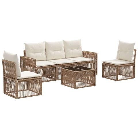 Set Divano da Giardino 6 pcs Beige e Bianco Crema polyrattan - Foto 1