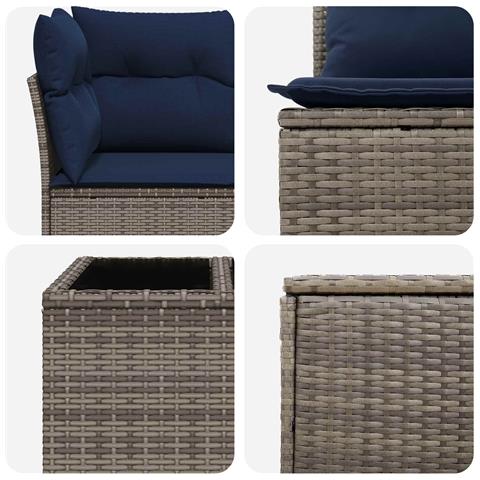 Set di divani 6 pz Grigio e Blu Navy Rattan sintetico e Acciaio - Foto 2