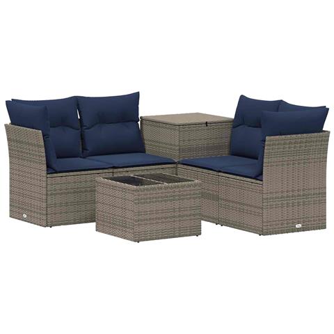 Set di divani 6 pz Grigio e Blu Navy Rattan sintetico e Acciaio - Foto 1