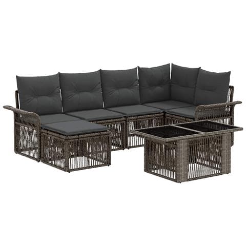 Set Divano da Giardino 7 pz Grigio e Grigio Scuro polyrattan - Foto 1