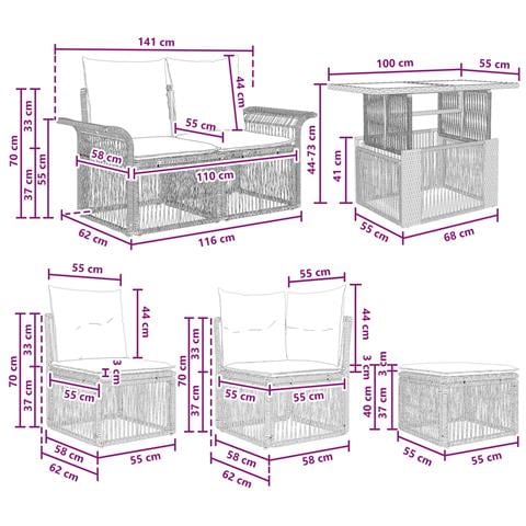 Set Divano da Giardino 7 pz Grigio e Grigio Scuro polyrattan - Foto 10