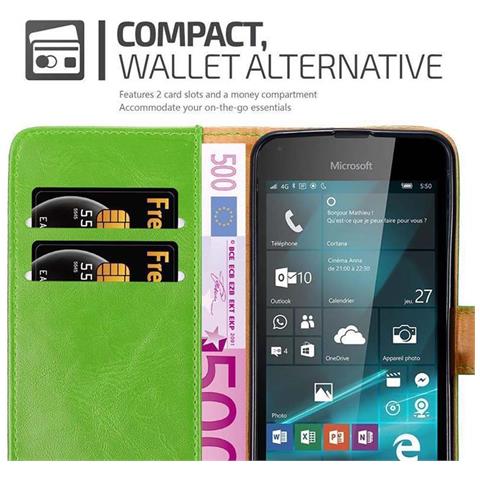 Custodia Compatibile Con Nokia Lumia 550 In Verde Erbe - Coperchio Protettiva Con Chiusura Magnetica, Funzione Stand E Tasca Per Le Carte - Foto 8