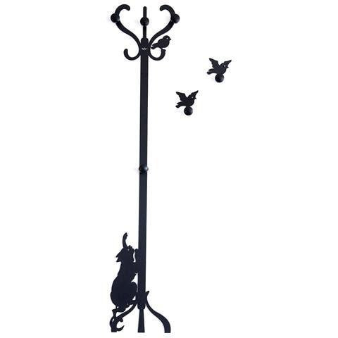 Appendiabiti Romeo E Gli Uccellini Da Parete In Ferro Con Pomelli In Legno, Design Decorativo Made In Italy 30x130 Cm, Stile Romantico E Creativo - Foto 2