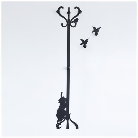 Appendiabiti Romeo E Gli Uccellini Da Parete In Ferro Con Pomelli In Legno, Design Decorativo Made In Italy 30x130 Cm, Stile Romantico E Creativo - Foto 3